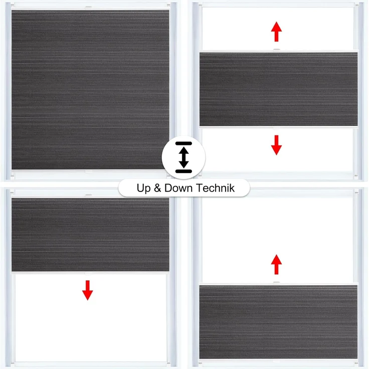 WOLTU Wabenplissee ohne Bohren Verdunklung Thermo Doppelplissee Klemmfix Zweifarbig 80x120 cm Dunkelgrau-Weiß, Plissee Faltrollo Sonnen-, Sicht- & Schallschutz, Jalousie Plisseerollo für Fenster & Tür – Bild 5