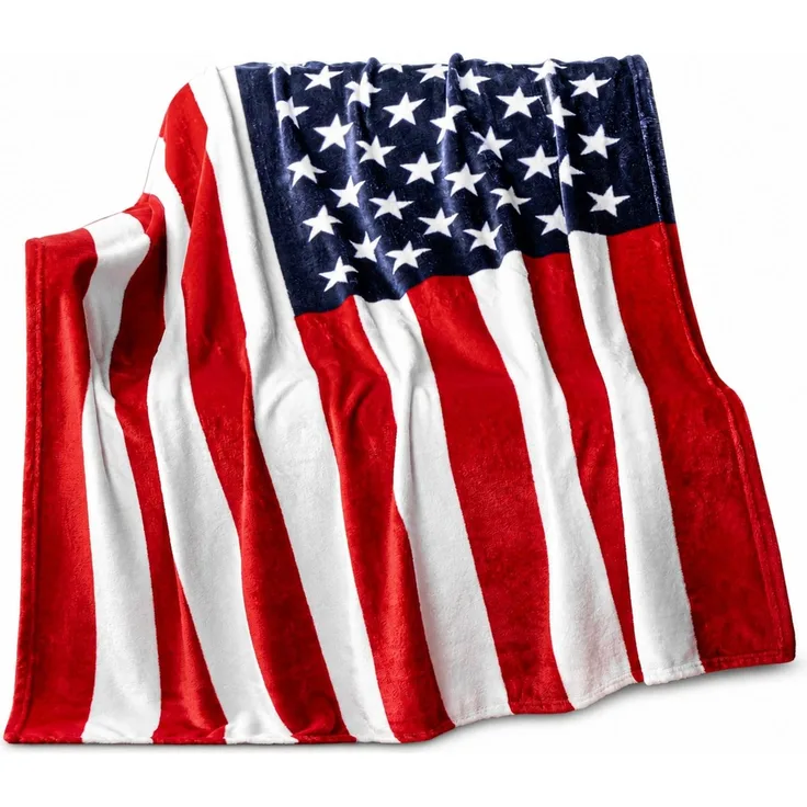 Fleecedecke mit USA-Flaggenmotiv Rot-Weiß-Blau 100 x 150 cm