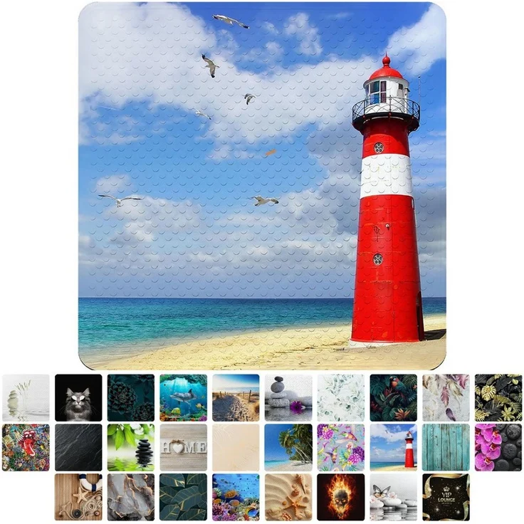 Sanilo Duschmatte, mit Motiv, rutschfest, waschbar, quadratisch, 230 extra starke Saugnäpfe, Kunststoff PVC, 53 x 53 cm, Leuchtturm – Bild 1