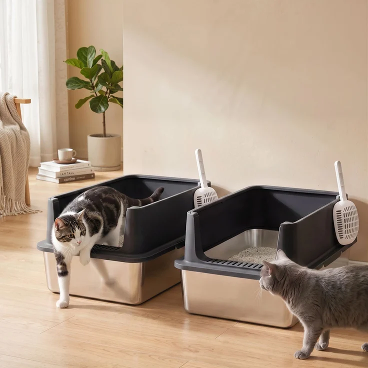 PawHut Katzentoilette, Edelstahl, Kunststoff, Schwarz, 60L x 40B x 30H cm – Bild 8