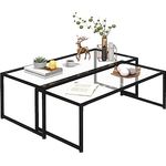 HOMCOM Couchtisch-Set, Transparentes Glas und schwarzes Metall, 2-teilig, stapelbar, 56x44,5x119 cm