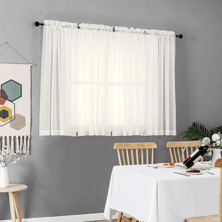 Chyhomenyc Elfenbeinfarbene transparente Fenstervorhänge, 114 cm, lichtfilternde, solide Voile-Vorhänge für kleine Fenster/Wohnzimmer/Schlafzimmer, Stangentasche, 106x114 cm (B x L) – Bild 2
