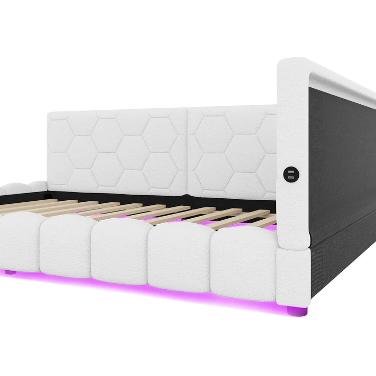 CHICFURN Daybett aus Vliesimitat, Weiß, 140x200 cm, mit LED-Umgebungslicht, USB- und Type-C-Anschluss – Bild 9