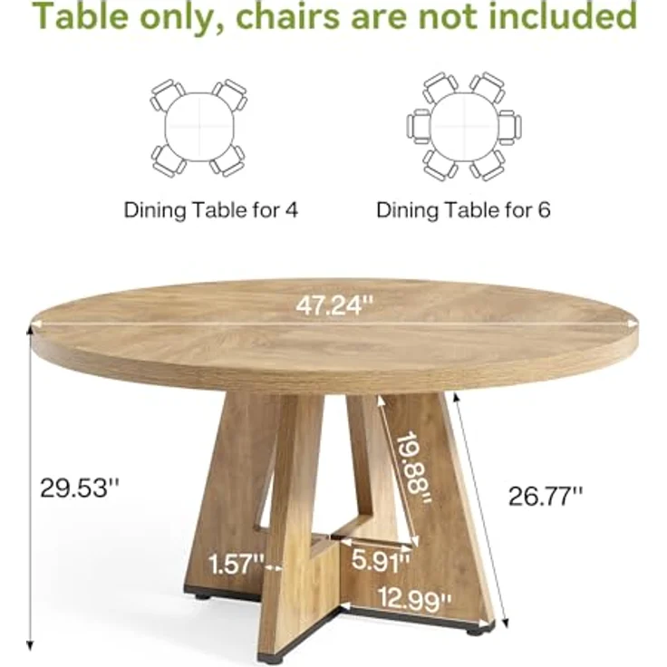 LITTLE TREE Runder Esstisch für 4 Personen, 120cm Esszimmertisch mit Holzsockel, Kreis Küchentische für Esszimmer, Küche, Wohnzimmer, Eiche – Bild 2
