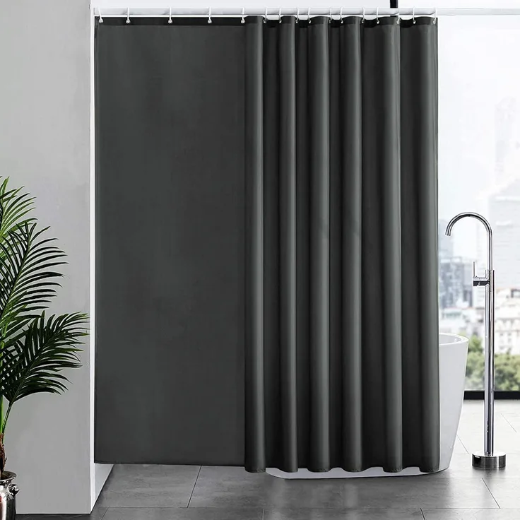 Furlinic Duschvorhang Überlänge 240x180cm Antibakteriell wasserdicht Dunkelgrau