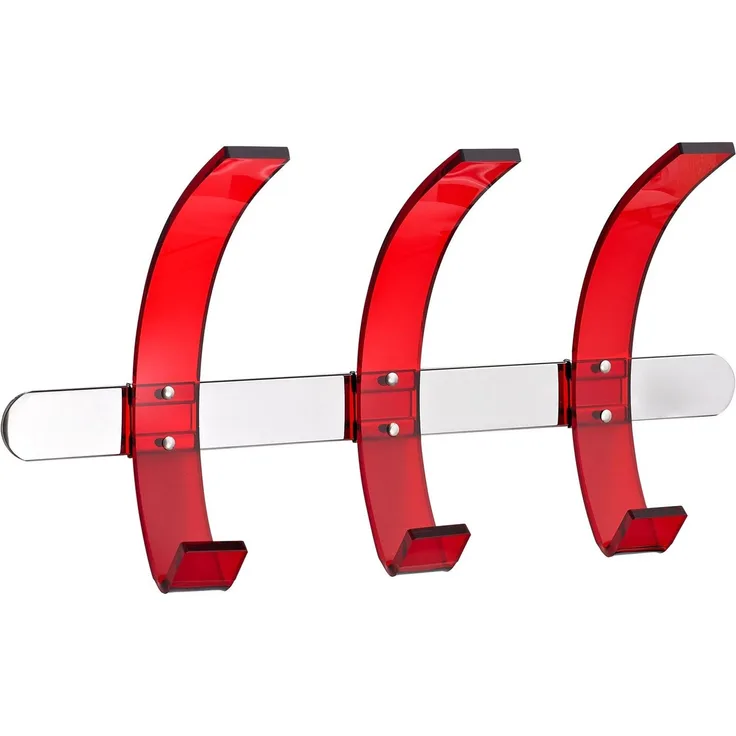 ALCO Wandgarderobe Leiste Metall Haken Acryl 37x9,5x20cm rot/silber
