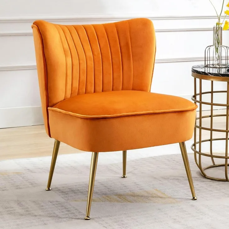 Sessel Samt Loungesessel Ohrensessel Metallbeine Orange