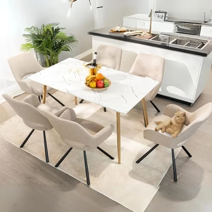 MEUBLE COSY Esszimmerstühle 4er Set Küchenstuhl Polsterstuhl mit Armlehne Sessel Sitzfläche aus Stoff Metallbeine, Beige, 58.5 x 59 x 81 cm – Bild 3
