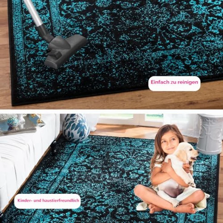 Safavieh Quadratischer Teppich 122x122 cm - Adirondack Collection - Transitional Design, Schwarz & Petrol, Pflegeleichte Synthetikmischung, Ideal für Wohnzimmer, Schlafzimmer, Büro – Bild 7