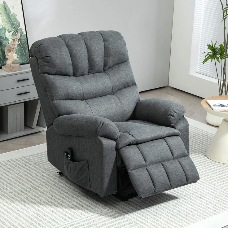 Wohnora-Aufstehsessel, elektrischer Liegesessel mit Massagefunktion, Polstersessel mit Aufstehfunktion, Metall, Stoff, Grau,H 1120cm x T 1000cm x B 930cm,Dunkelgrau – Bild 3