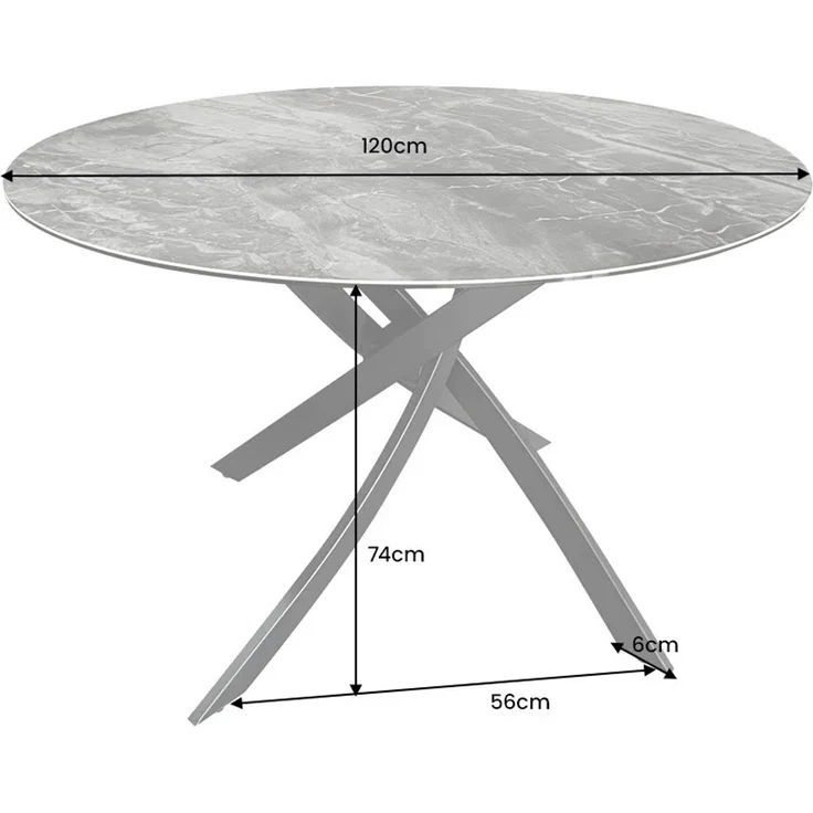 Design Esstisch AMICA 120cm taupe Marmor-Optik Keramik schwarzes Metall-Gestell – Bild 10