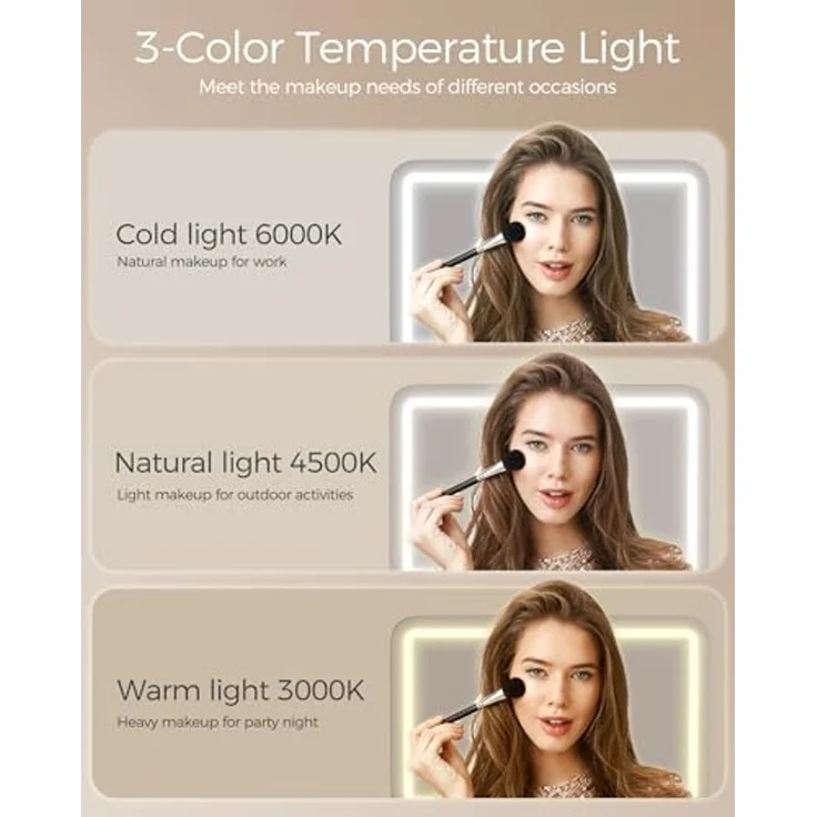 Mondeer Schminktisch Kosmetiktisch-Set(2-St), mit LED Beleuchtung, mit Spiegel einstellbare Helligkeit und Hocker – Bild 2