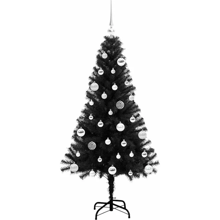 vidaXL Weihnachtsbaum mit LED-Beleuchtung Schwarz 150 cm PVC und Stahl 3396470 – Bild 4
