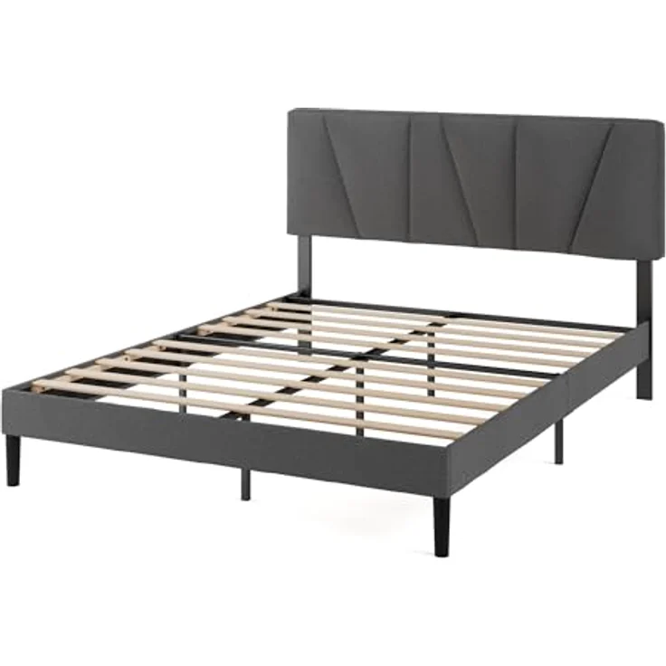 Zinus Maya Bett 140x200 cm - Höhe 30cm - Gepolstertes Bettgestell mit Kopfteil - Lattenrost aus Holz – Dunkelgrau – Bild 11
