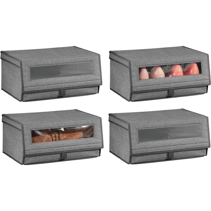 4er-Set Schuhaufbewahrung aus Stoff mDesign stapelbare Schuhbox dunkelgrau – Bild 1