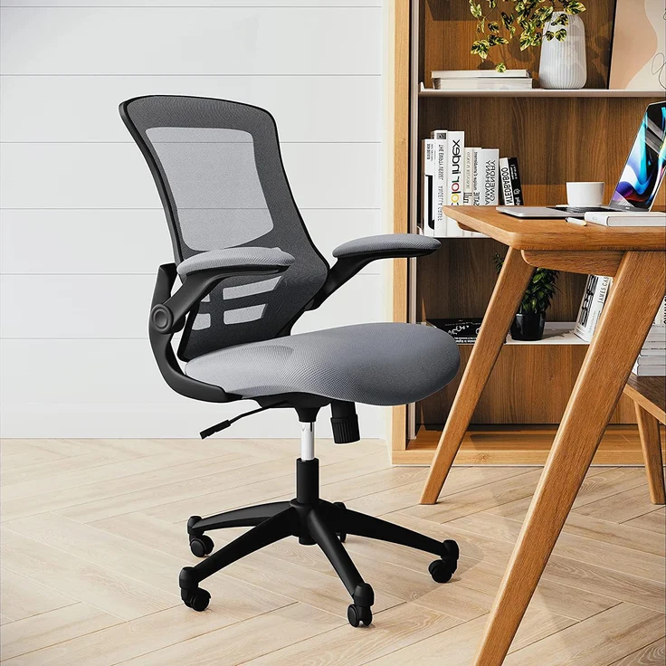 Flash Furniture Bürostuhl mit mittelhoher Rückenlehne – Ergonomischer Schreibtischstuhl mit hochklappbaren Armlehnen und Netzstoff – Perfekt für Home Office oder Büro – Dunkelgrau – Bild 7