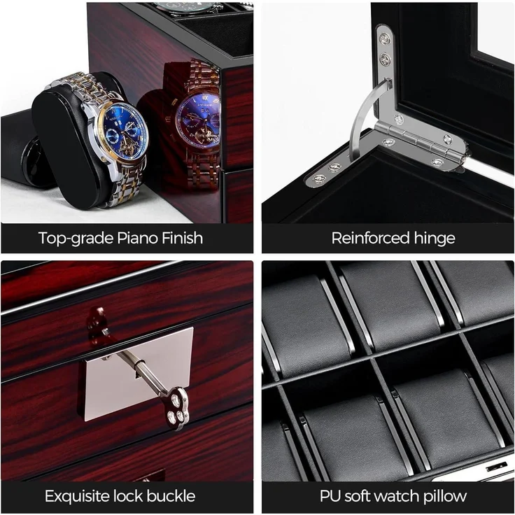Uhrenbox Herren Watch Box Uhrengehäuse Glasdeckel 2-Tier Organizer UJWB001Y – Bild 4