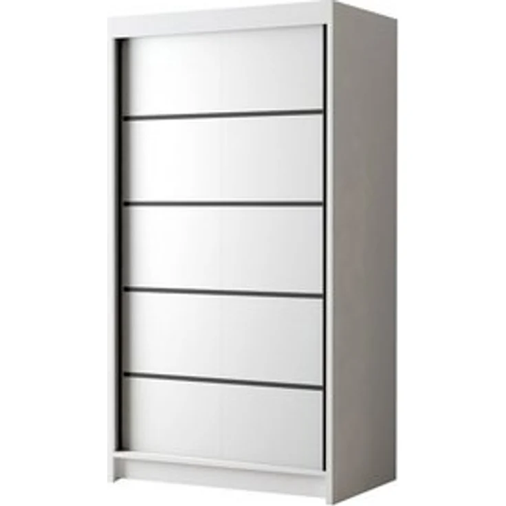 Kleiderschrank Letto IV 100 cm - Modern Schwebetürenschrank, Schiebetürenschrank mit Kleiderstange und Einlegeboden, Schlafzimmerschrank, Schiebetüren - 100x200x58 cm (Weiß) – Bild 5