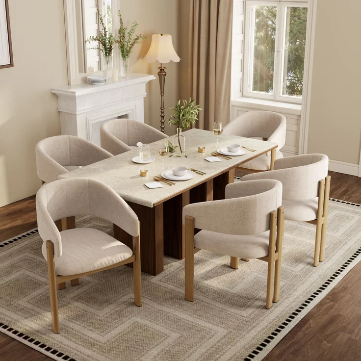 2 Esszimmerstühle aus Metall in Holzoptik, bequem und atmungsaktiv, geeignet für Esszimmer, Wohnzimmer, Cafés, moderner Stil, Leinenstoff, Naturholzfarbe--Holz--61.5x52.5x83cm--YOUDENOVA – Bild 4