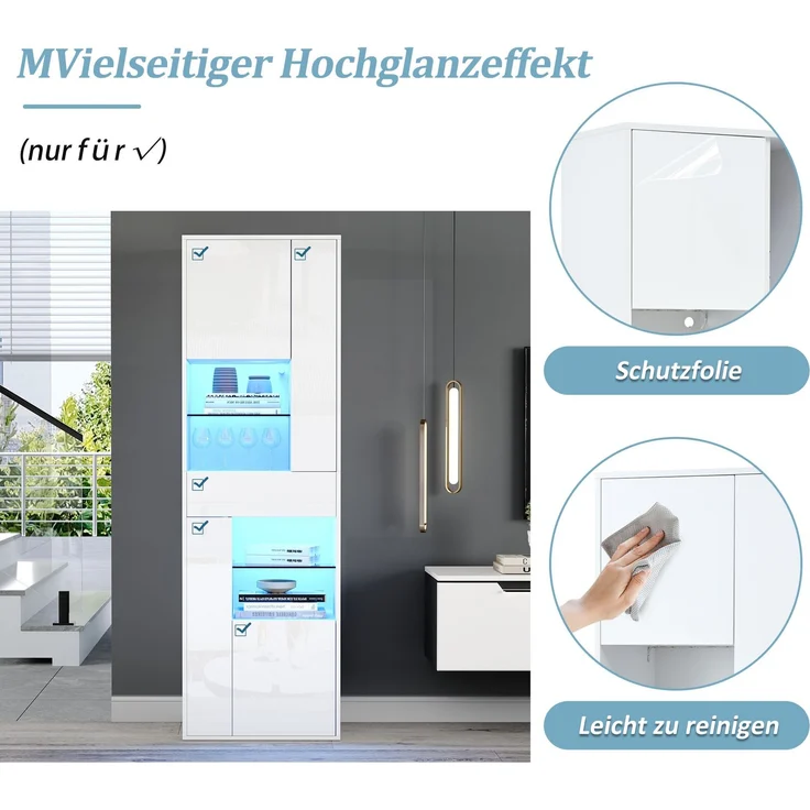 DESVIAE Vitrine mit LED-Beleuchtung und Schublade 55x170x38 cm Spanplatte Weiß – Bild 4