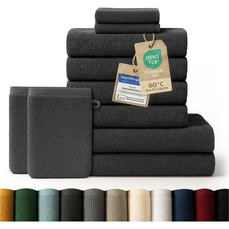 Blumtal Handtuch Set Blumtal 10 Teilig - Handtücher Set 100% Baumwolle, weich und saugstark, Frottee (10er Set), 2 Bade-, 4 Hand-, 2 Gästetücher + 2 Waschlappen – Bild 1