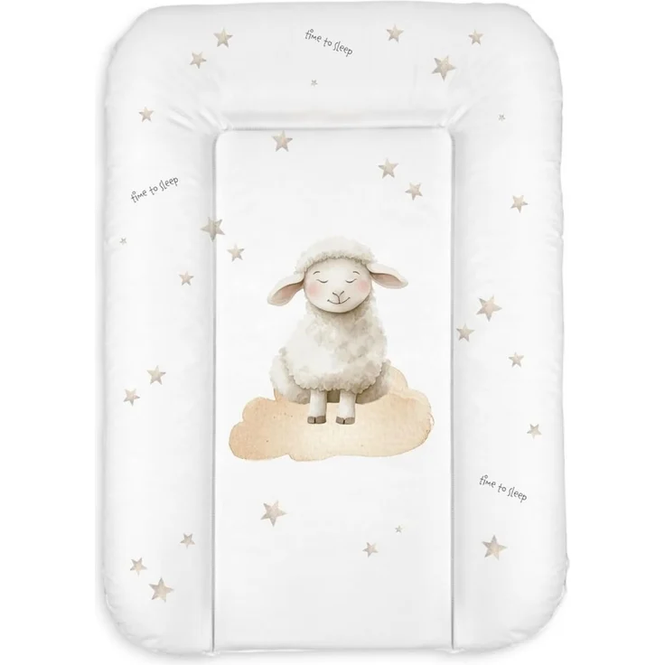 Wickelauflage 50x70 cm, Weiß mit Schäfchen – abwaschbar & wasserdicht, weich für Neugeborene – Wickeltischauflage für Wickelkommode – Baby Wickelunterlage, schnell abwischbar – Bild 1