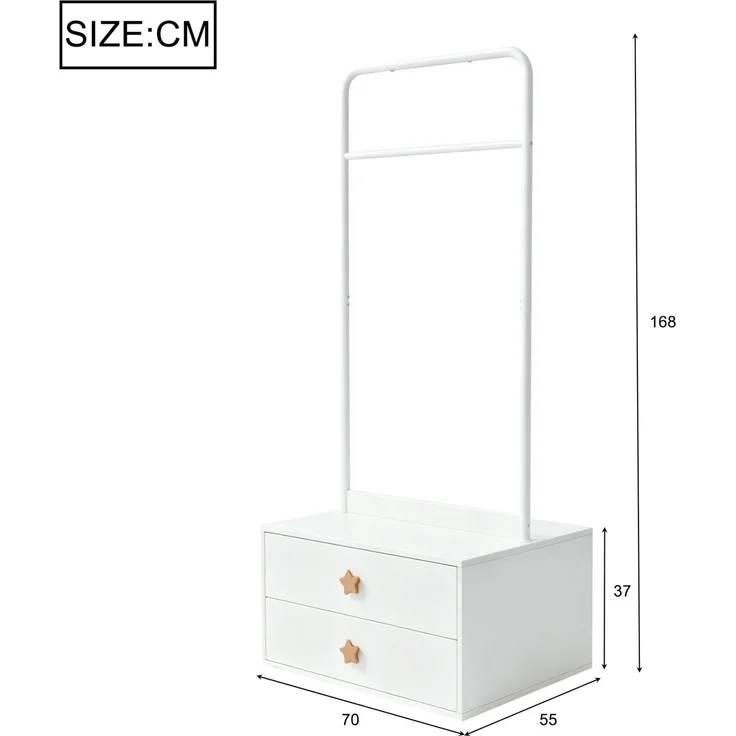 Kleiderschrank 140 x 55 x 170 cm mit Doppeltüren, Kleiderstange und Schubladen, Weiß und Holzfarbe – Bild 5