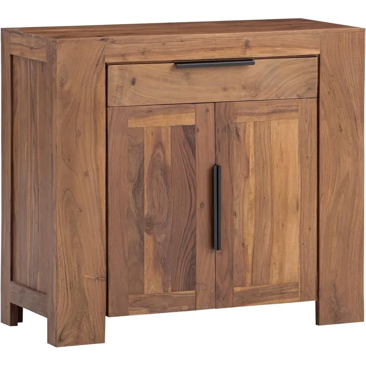 Kommode Osbon aus massivem Akazienholz 100x90x45 cm mit 2 Türen 1 Schubkasten – Viel Stauraum für Kleidung Deko & Wohnaccessoires