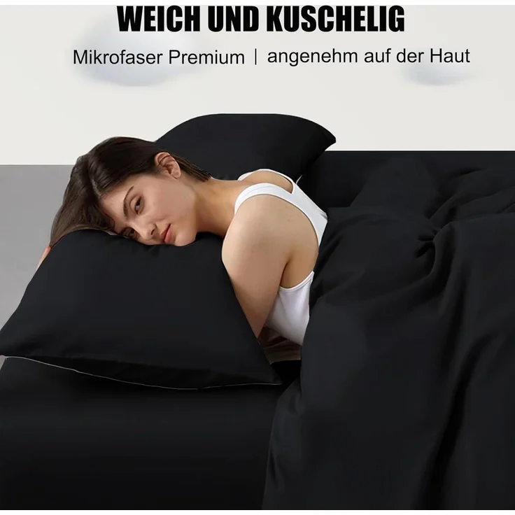 Seitenschläferbezug Reißverschluss 40 x 145 cm 2 Stück Schwarz – Bild 3