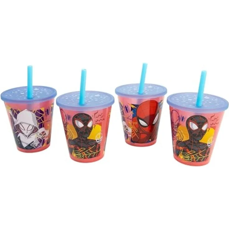 Spiderman Kinder Becher Set 4 teilig 285 ml Becher mit Trinkhalm – Bild 1