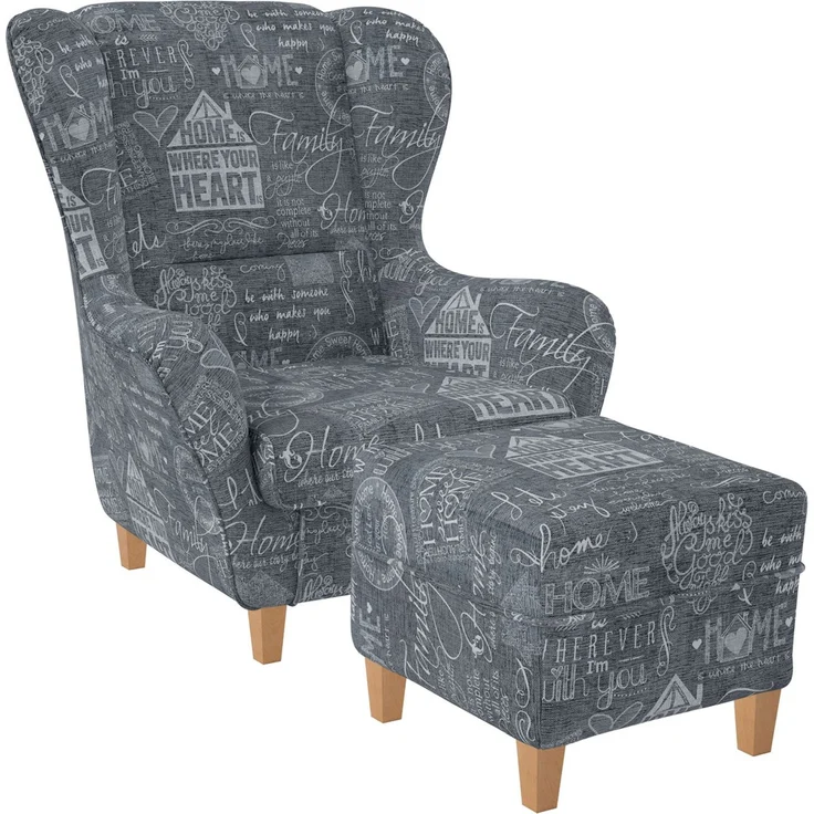Supellex Sofia Ohrensessel mit Hocker | Design Helsinki Grau – Bild 1