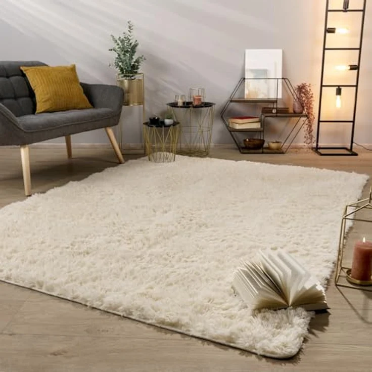 TT Home Teppich Diele, Esszimmer, Flur, Schlafzimmer, Wohnzimmer, Rechteckig, Höhe: 37 mm, Teppich Wohnzimmer Hochflor Langflor Weich Soft Modernes Einfarbiges D – Bild 1