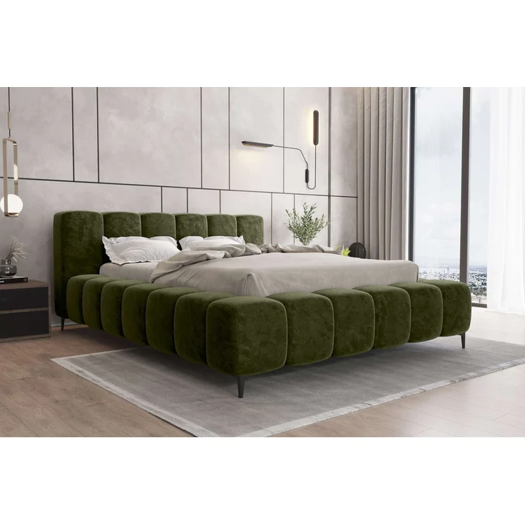 99rooms Cozy Polsterbett 160x200 cm Chenille APHRODITE Olive – Bild 1