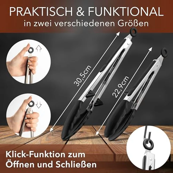 AVANA Kochzange Edelstahl Küchenzange Silikon Grillzange Zange Kochen Mehrzweckzange, mit integriertem Standfuß, 2er Set – Bild 3