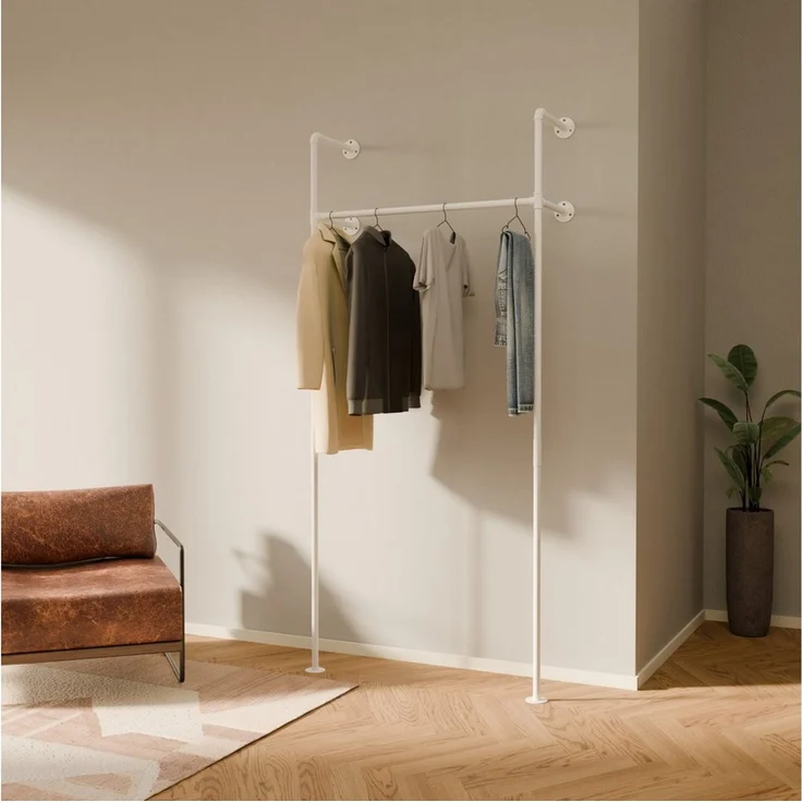 pamo. design Kleiderständer KIM Kleiderstange Wandmontage, offener Kleiderschrank, Kleiderständer, Weißer Garderobenständer im Industrial Design für Kleidung – Bild 1