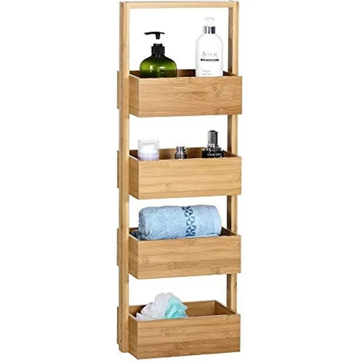 Casaria Badregal mit 4 Ablagen, Bambus natur, 16 x 28 x 88 cm