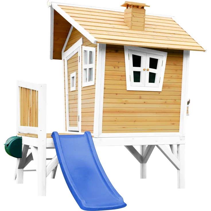 AXI Spielhaus Robin mit blauer Rutsche Stelzenhaus in Braun & Weiß aus FSC Holz für Kinder | Braun, weiß, blau | Holz | 177 cm – Bild 4