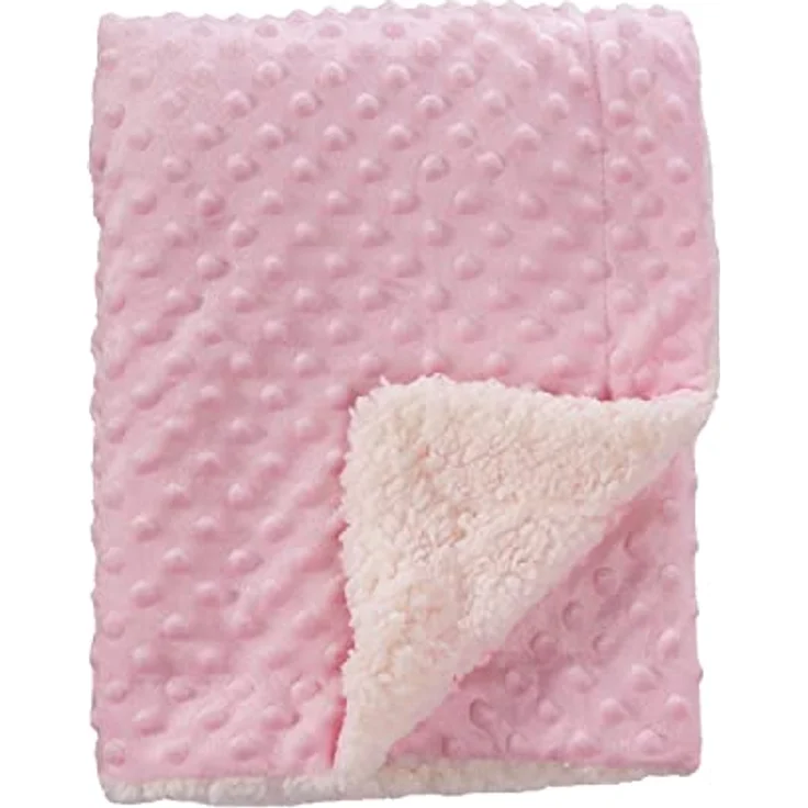 CREVENT Gemütlicher, weicher Fleece-Überwurf, warme Sherpa-Rückseite, Babydecke für Kleinkinder, Kinderbett, Kinderwagen, 75x100 cm, rosa Punkte – Bild 2