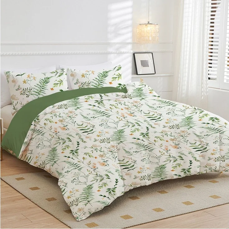ibettertec Bettwäsche Bettwäsche 135 x 200, 200 x 200 cm Blumen Blätter Pflanzen Aesthetic, Mikrofaser, 3 teilig, Mikrofaser Bettbezug mit Reißverschluss, Bügelfrei und Weich – Bild 2