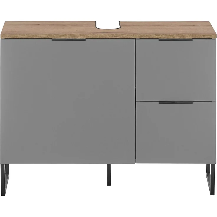 Stella Trading DENVER Badezimmer Waschbeckenunterschrank in Grau / Evoke Eiche Optik FSC-zertifiziert - Bad Unterschrank Badezimmerschrank mit viel Stauraum - 80 x 60 x 35 cm (B/H/T) – Bild 2