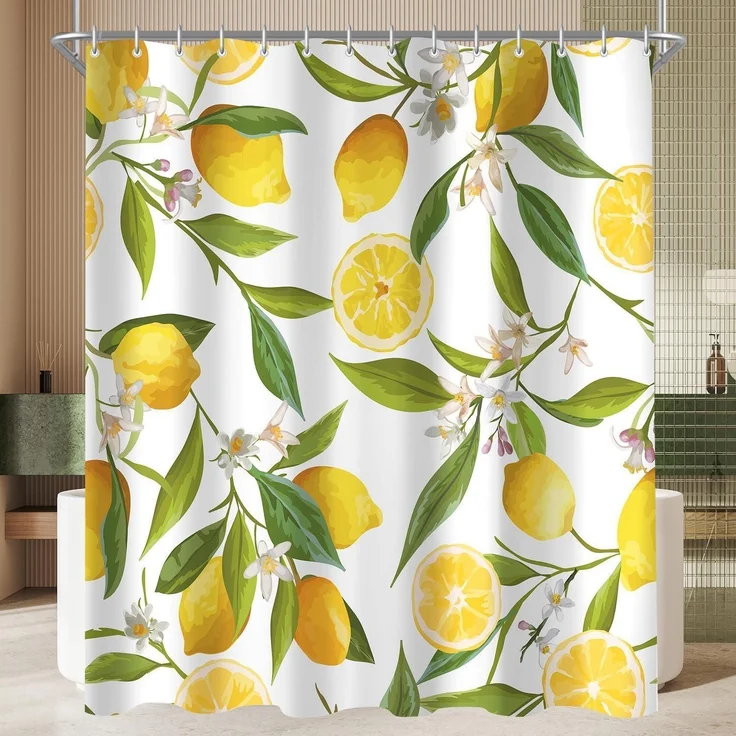 Duschvorhang Zitrone Blatt 240x180cm Antischimmel, Wasserabweisend – Bild 1