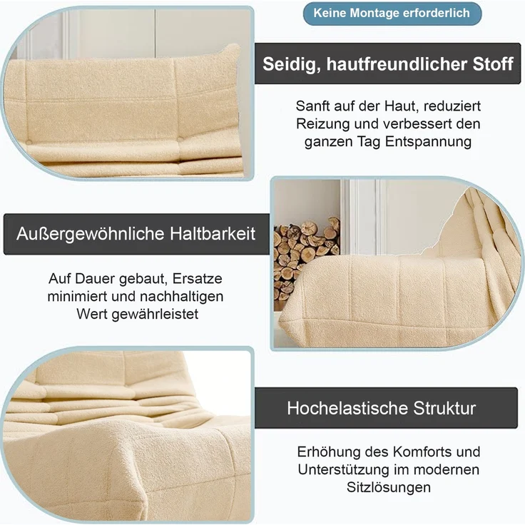 Loungesofa aus Teddy-Velours mit hochdichter Polsterung, ergonomisch, 149x114x82 cm, Beige – Bild 7
