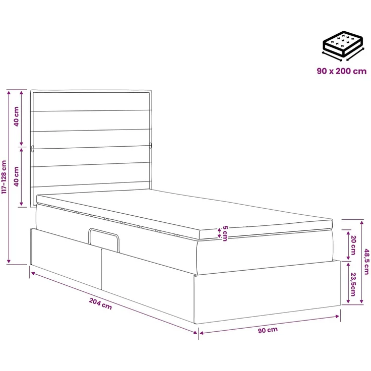 vidaXL Aufbewahrungsbett mit Matratze Schwarz 90 x 200 cm Stoff 3459416 – Bild 12