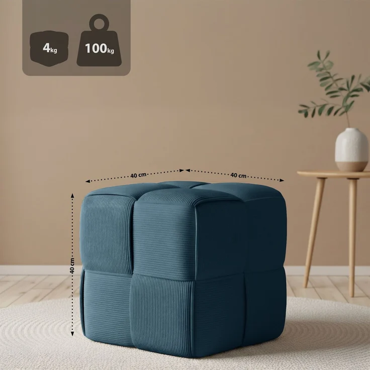 CLP Sitzhocker Forinta, hochwertiger Cordstoff, moderner Stil, bequem und elegant,Farbe:dunkelblau – Bild 4