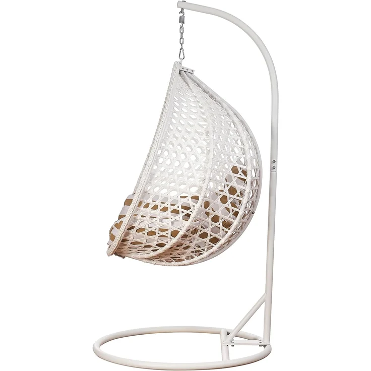 Luxus Hängesessel Style XXL Rattan Korb und Gestell Weiss mit Relaxkissen Braun – Bild 4
