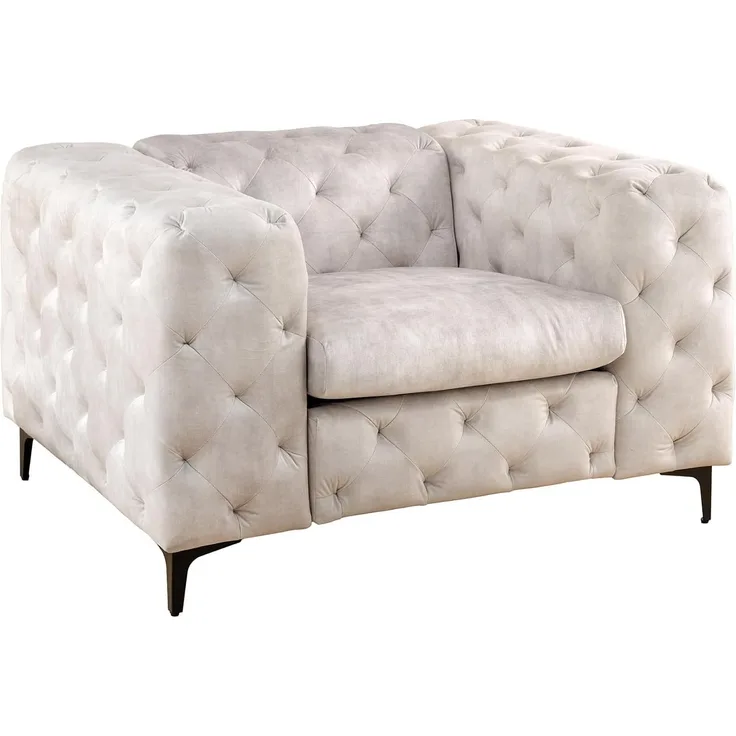 riess-ambiente Chesterfield-Sessel MODERN BAROCK 120cm champagner beige · Samt-Sessel mit Federkern (Einzelartikel, 1-St), Chesterfield · Ziersteppung · Rundum-Bezug · Lesesessel · Metallfüße
