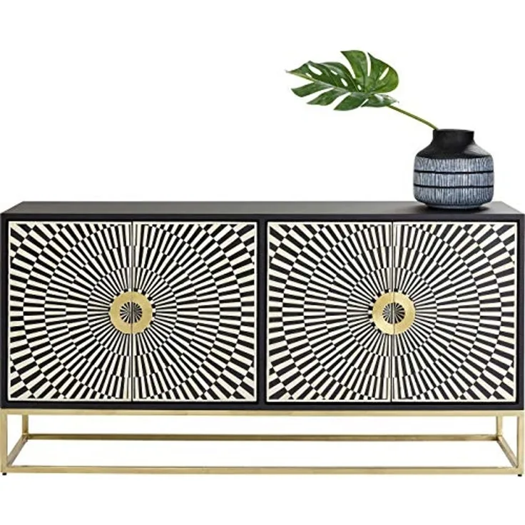 Kare Design Sideboard Electro, Schwarz/Weiß, Kommode, Massivholz Korpus, Stahlbeine, Zebra-Look, handgearbeitet, Soft-Close Türen, mit 2 Türen, 80 x 160 x 40 cm (H/B/T)