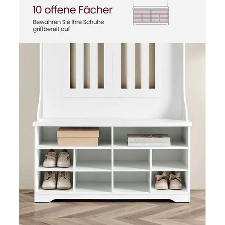 Vasagle Garderobenständer mit Schuhbank, Holz Wolkenweiß, 35 x 100 x 180 cm – Bild 3