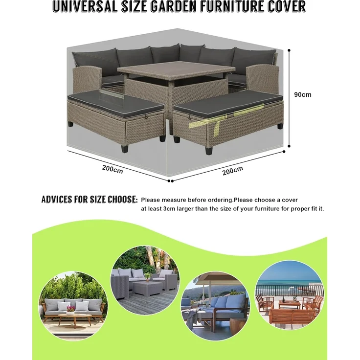VDISRR Abdeckhaube Gartenmöbel, 420D Oxford Abdeckhauben Für Tische 200 x 200 x 90 cm, Gartentische Schutzhülle mit Belüftungsöffnungen Wasserdicht, UV-beständig, Staubfest, Winterfest für Terrassenmöbel – Bild 2