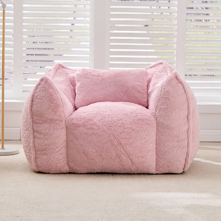 1-Sitzer Beanbag-Sessel aus Kunstfell, weich gepolstert, in Pink,H 73 x T 123 x B 97 cm – Bild 2